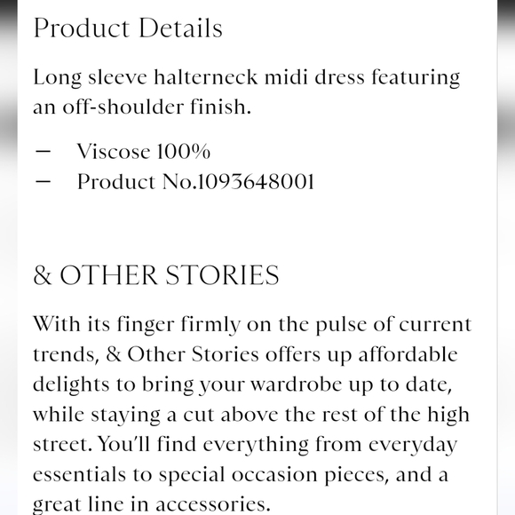 & Other Stories | Off-Shoulder Halter Midi Dress NWT Sz 4 - Picture 5 of 5